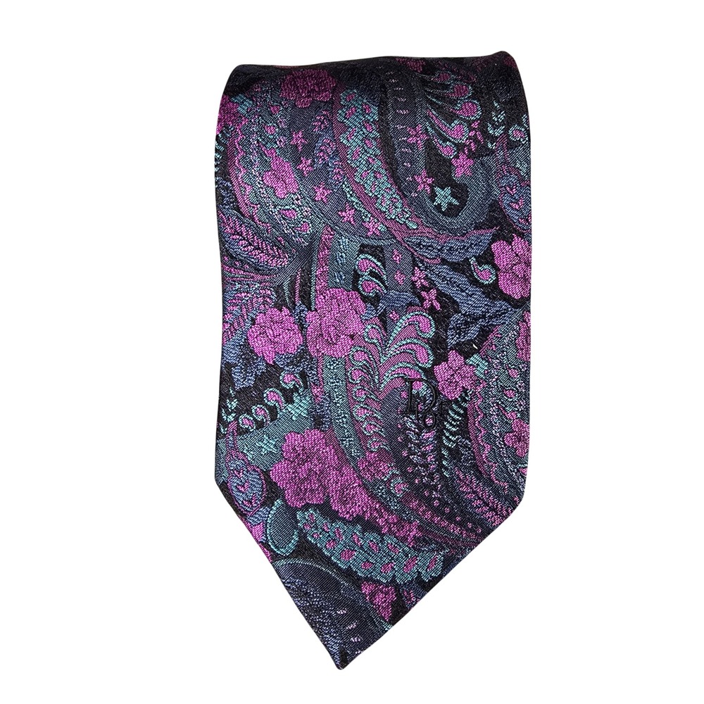 Christian Dior Monsieur Paris Silk Tie Purple Teal Paisley‎ Floral Luxury Italy